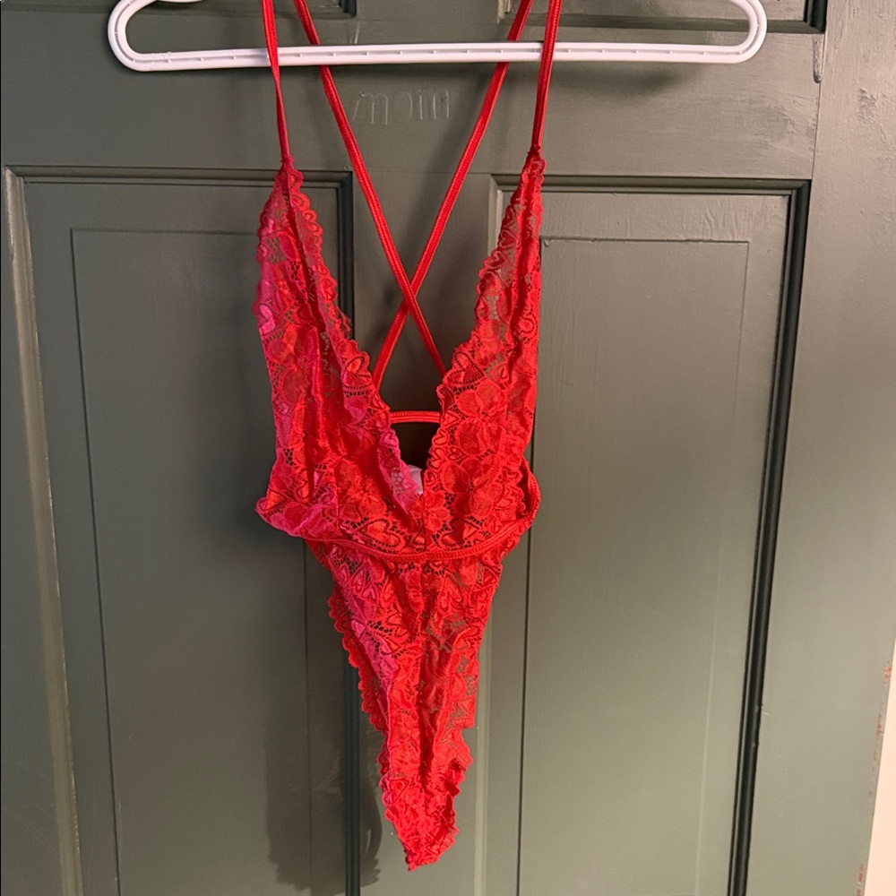 Elegant Red Lace Bodysuit